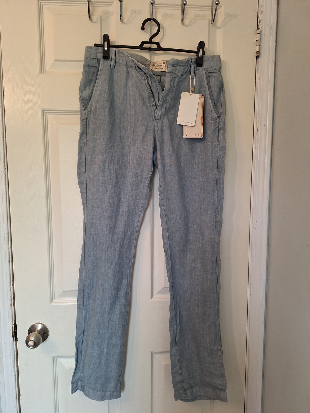 Zara Pale Blue Linen Straight Pants